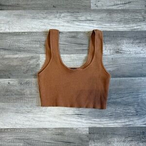 Forever 21 Cropped Tan Ribbed Knit Top